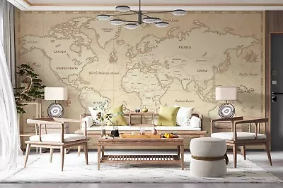 3D Retro World Map Wallpaper Wall Mural Removable Self-adhesive 546 • $226.67