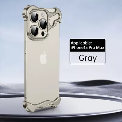 Metal Corner Pad Case For IPhone 15 14 13 Pro Max Lens Film Naked Frameless  • $14.54