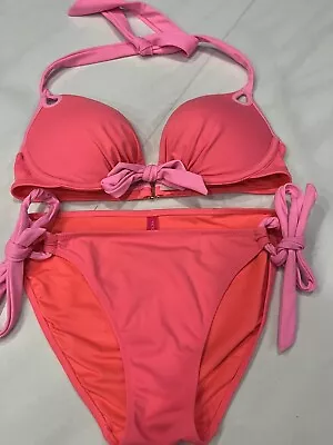 Victoria’s Secret Coral On Pink 34C Bombshell Adds 2 Cups Bikini Top & Bottoms M • $54.99