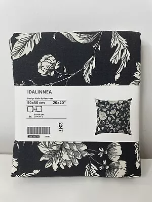 IKEA IDALINNEA Cushion Cover 50x50 Cm 100% Cotton Anthracite White Floral • £11.90