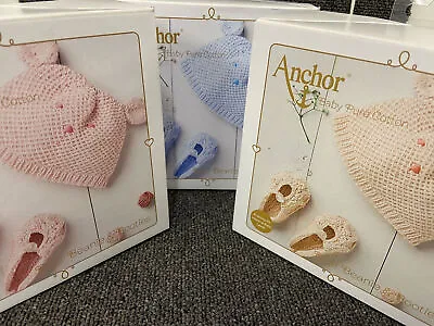 Anchor Baby Beanie Hat & Booties Intermediate Knitting Kit Baby Pure Cotton Yarn • £15