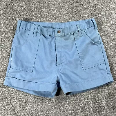 VINTAGE 70s Sears Jeans Joint Shorts Size 35 Blue Polyester Short Shorts Retro • $13.86