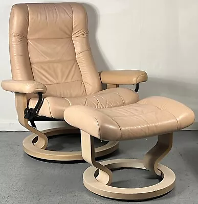 Ekornes Stressless Leather Swivel Recliner Chair And Ottoman LARGE • $649