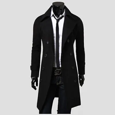 Men's Winter Warm Formal Trench Coat Long Jacket Smart Work Top Outwear Overcoat • £31.43