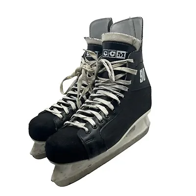 CCM Champion 90 Mens 12 Senior Black Leather Ice Hockey Skates Retro SLM SL-1000 • $42.46