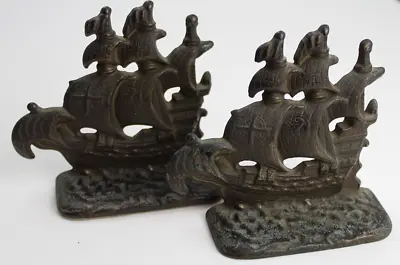 Pirate Galleon Copr 1928 Antique Sailing Clipper Ships Bookends Pair Cast Metal • $18.99