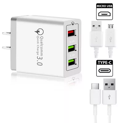 USB Fast Wall Charger Plug USB-C Micro USB Cable For Galaxy S10 S9 S8 S7 S6 S5 • $8.99