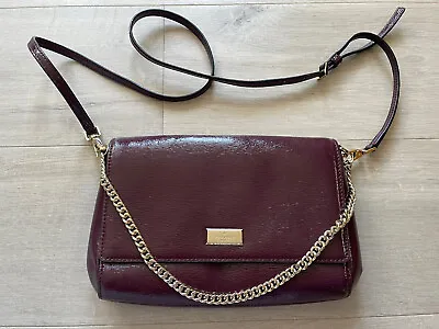Kate Spade Burgundy Patent Leather Handbag Gold Chain Strap • £29
