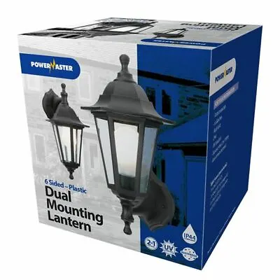 Powermaster Outdoor 6 Sided IP44 Dual Mounting Wall Lantern Security Light Black • £11.99