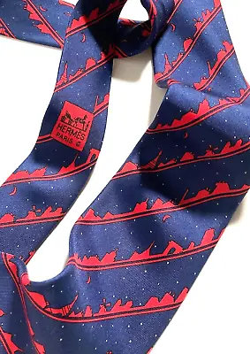 Hermes Vintage Paris Midnight Tie Eiffel Tower Arch Triumph High End France Blue • $131.64