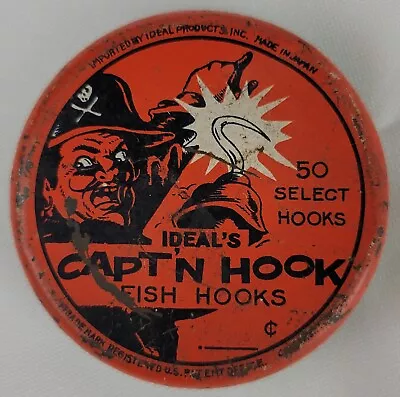 Rare Graphic Fish Hook Advertising Tin Vintage Ideal's  Captn Hook  • $129.95