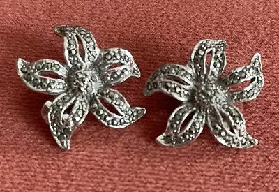 Beautiful Sterling Silver Marcasite Clip On Earrings Petals Vintage • £9.99