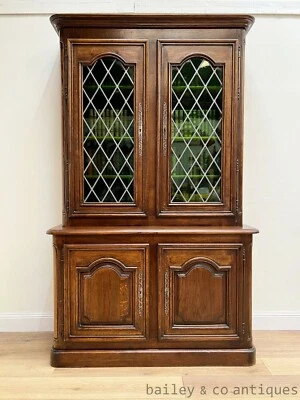 $2175 • Buy Vintage French Bookcase Dome Top Louis Style Oak Green Glass - B128 