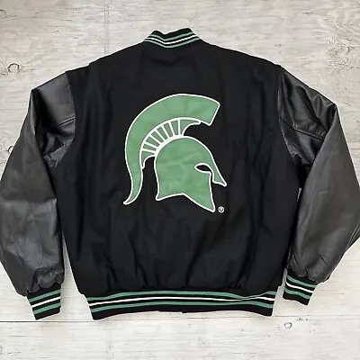 VTG NCAA JH Design Michigan State Spartans Reversible Letterman Jacket Sz Large • $199