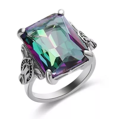 925 Sterling Silver Rainbow Mystical Fire Topaz Wedding Engagement Ring Size 8 • $15.74