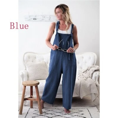$27.65 • Buy Womens Linen Cotton Dungarees Overalls Casual Playsuits Trousers Loose Jumpsuit