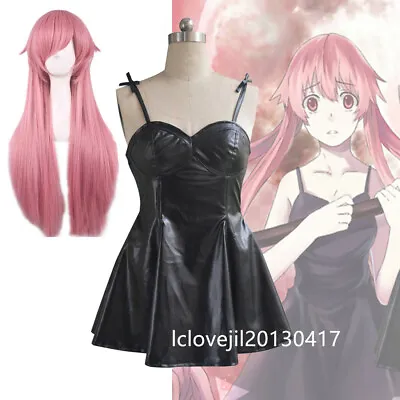 Anime Future Diary Mirai Nikki Gasai Yuno Faux Leather Dress Cosplay Costume Wig • $35.99