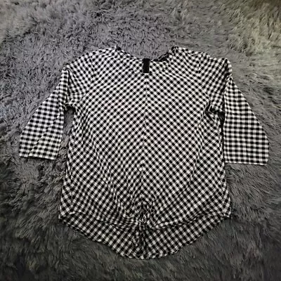 Velvet Heart Black White Checkered Tie Front 3/4 Sleeves Blouse Womens Large • $16.88