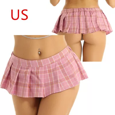 US Womens Mini Skirt Erotic Micro Lingerie Plaid JK Skirts Pleated Short Dress • $6.15