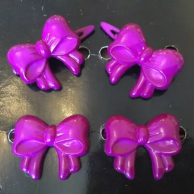 1980s Purple Bow Plastic Hair Clips X 4 • £6