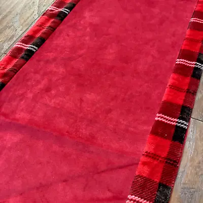 Christmas Table Runner Tahari Red Faux Velvet Plaid Trim 16  X 72  • $12