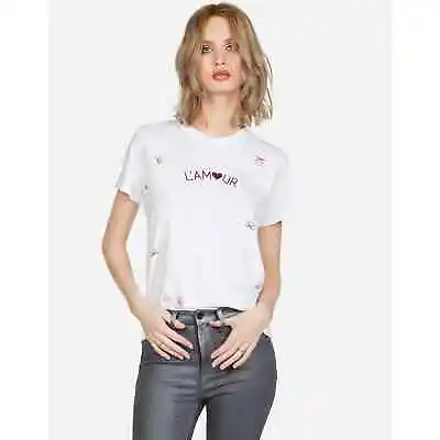 Lauren Moshi L'Amour Vintage Tee T-Shirt Heart Embroidered Cotton Women's XS • $20