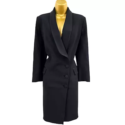 Karen Millen UK 12 (US8) Stunning Black Tailored Tuxedo Wrap Jacket Blazer Dress • £159.99