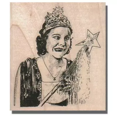 Mounted Rubber Stamp CROSS EYE FAIRY Fantasy Princess CrownStar Funny Lady • $11.19