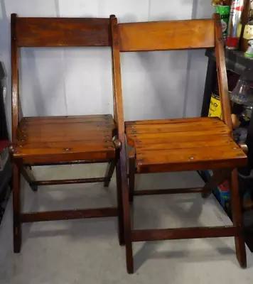2 Vintage/Antique Hodges Oak Folding Chairs Wood • $245