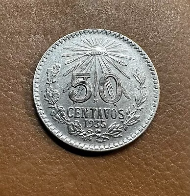 1935 UNCIRCULATED MEXICO EAGLE CACTUS SERPENT Silver 50 Centavos Mexican Coin*95 • $29.98