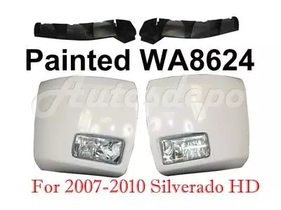 WA8624 White Front Bumper Cap Support Fog Light For Silverado 2500HD 2007-2010 • $236.25