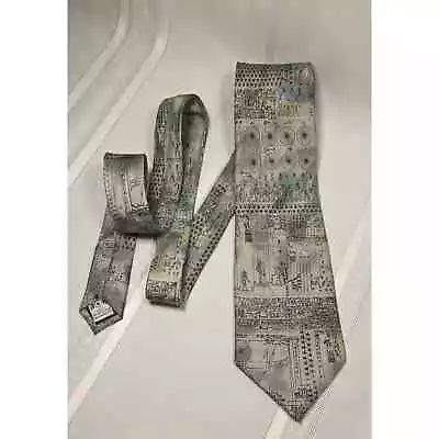 90s Metropolitan Museum Of Art Mens Silk Neck Tie Gray Egyptian Celestial Zodiac • $9.95