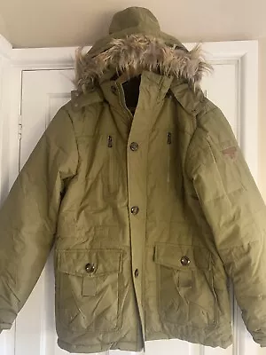 Mens Premium Outdoor Kahki Fur Lined Hooded Parker Jacket  Large NEW • £34.50