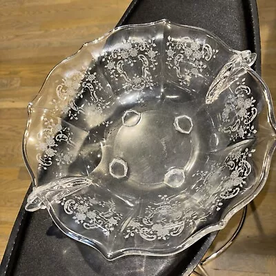 Fostoria Meadow Rose Flame Handled Bowl Vintage Elegant Etched Glass 12 1/2  • $19.95