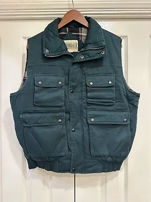 Vintage Original Windbreaker Green Plaid Flannel Lined Utility Cargo Vest - Med. • $6