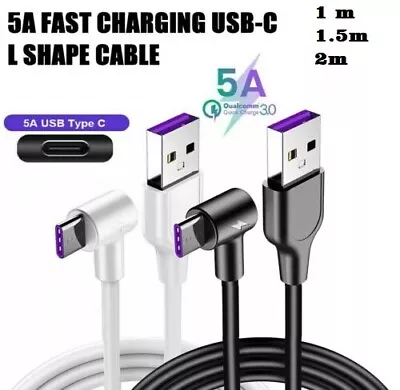5A L Shape Fast USB Type C Charging Cable Data Sync Lead Charger For Smart Phone • £1.10