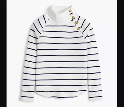 J Crew Womens Medium White Navy Blue Striped Wide Button Collar Sweatshirt • $19.99