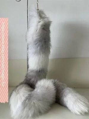 White Long Real Fox Tail Marble Fox Fur Tail Keychain Adult Games Toy Cosplay • $10.25