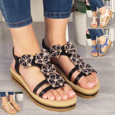 £11.95 • Buy Sandals Shoes Ladies Elastic Summer Strappy Soft Sole Womens Comfy Bling Sizes