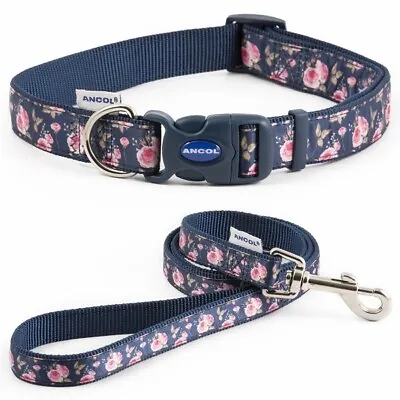 £6.10 • Buy Ancol Dog Collar Or Lead - Navy Rose Adjustable Puppy Nylon Snap Buckle Fashion