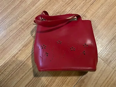 Maxx New York Small Red Faux Leather Small Leather Flower Stamped Purse Handbag • $14