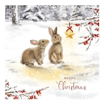 Cute Rabbits & Christmas Star ~ Charity Christmas Card ~ SINGLE CARD~See Desc • £2.25