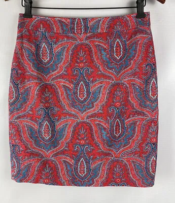 J. Crew Pencil No 2 Skirt Colorful  Cotton Red Blue Knee Length  Lined Size 2 • $19.99