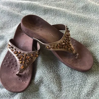 £19.13 • Buy Vionic Orthaheel Woman’s Flip Flop Sandals Bronze / Amber Stones 8