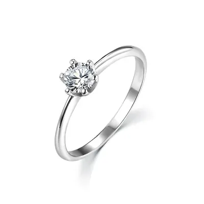 Ladies Sterling 925 Fine Silver 0.5 Carat White Sapphire Solitaire Ring Size U • £14