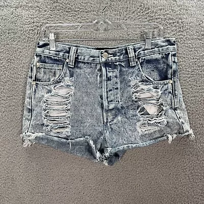 Minkpink Shorts Womens Large Blue Cut Off Button Fly Distressed Preppy Grunge • $9.66