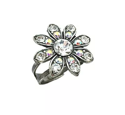 Mariana Ring Adjustable Flower Shape AB & Clear Austrian Crystals On A Clear ... • $67