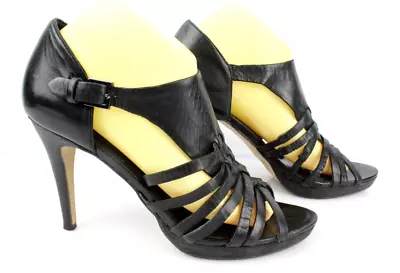 Minelli Open Court Shoes Sandals Heels Black Leather T 40 Very Good Condition • $52.61