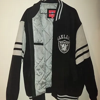 NFL Oakland Raiders Black And Silver Grey G-III Men's Leather Jacket Size XXL • $120