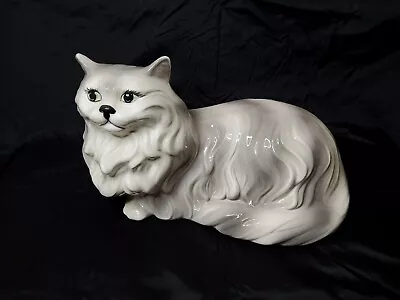 Vintage Mcm Large Persian Gray/White Ceramic Cat Statue  • $59.99